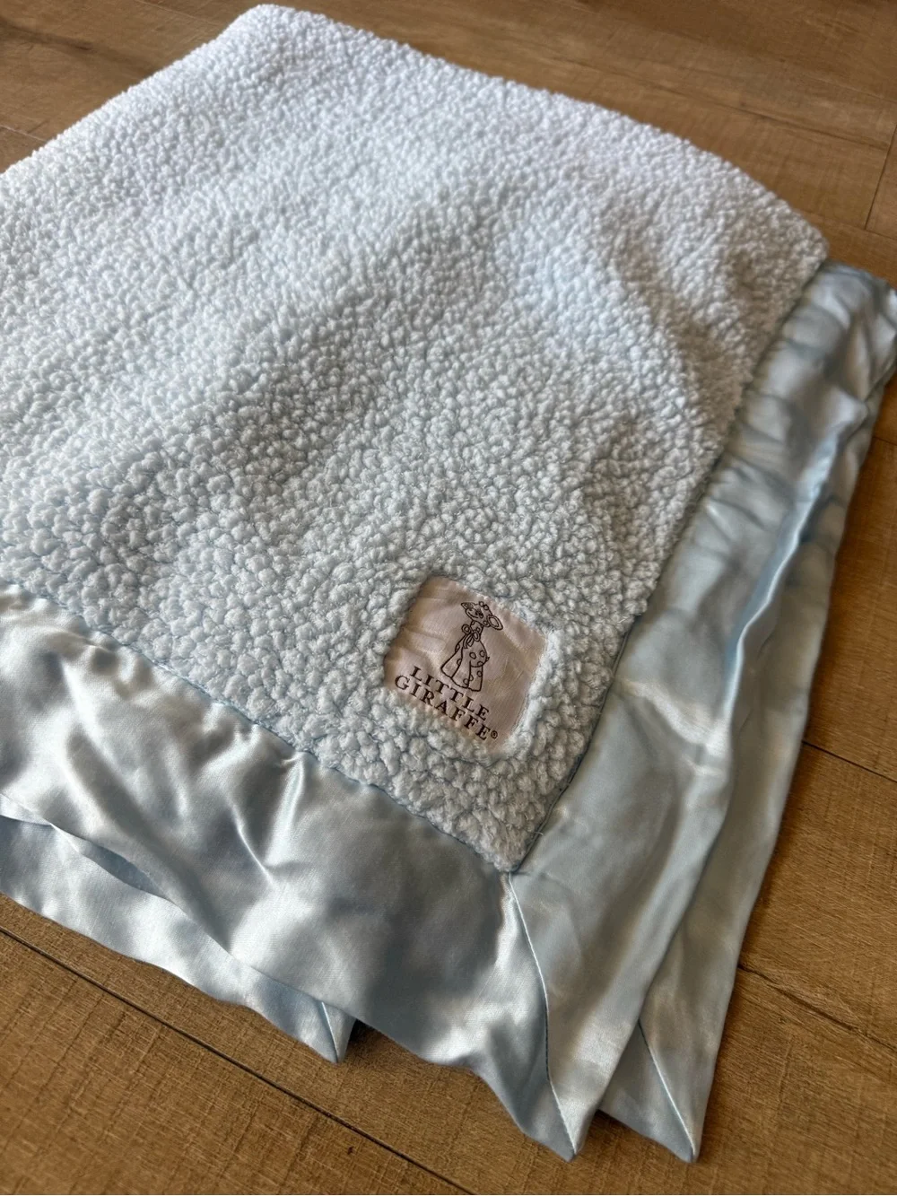 Little Giraffe Baby Blanket Blue Luxe Chenille Plush 29 X 35 Cozy Nursery Gift